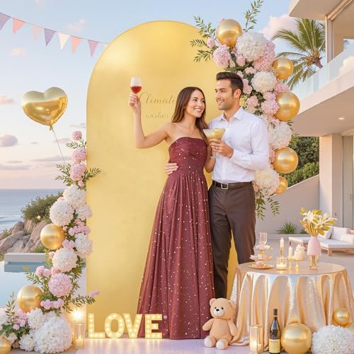 Wedding Arch Backdrop Cover, 7.2FT Gold Yellow Arch Cover Stretchy Backdrops, Double-Sided Arch Stand Covers for, alternate