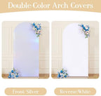 Wedding Arch Backdrop Cover, 7.2FT Silver White Arch Cover Stretchy Backdrops, Double-Sided Arch Stand Covers, alternate view