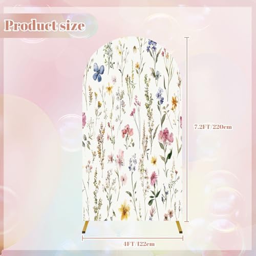 Wedding Arch Backdrop Cover 7.2FT Watercolor Floral Seamless Fabric Hand Greenery Wildflowers Herbs Spandex, alternate view 2