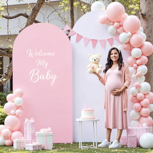Wedding Arch Backdrop Cover, 7.2FT White Pink Arch Cover Stretchy Backdrops, Double-Sided Arch Stand Covers for, alternate