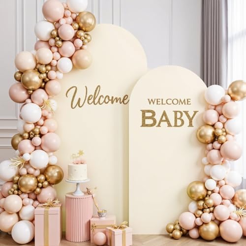 Wedding Arch Backdrop Cover, Set of 2 (7.2ft, 6ft) Beige in 6FT, 7.2FT in Beige