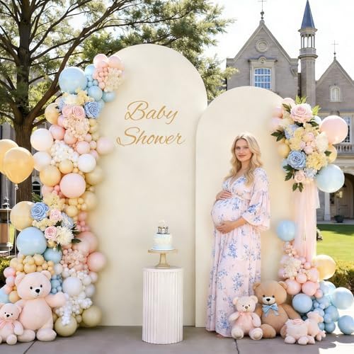 Wedding Arch Backdrop Cover, Set of 2 (7.2ft, 6ft) Beige in 6FT, 7.2FT in Beige, alternate view 6