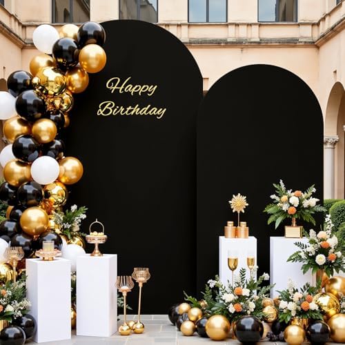 Wedding Arch Backdrop Cover, Set of 2 (7.2ft, 6ft) Black Stretchy Spandex Fitted Balloon Arch Stand Backdrop for