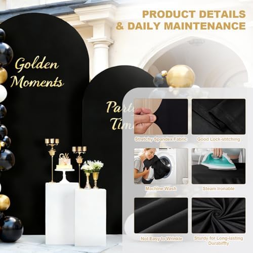 Wedding Arch Backdrop Cover, Set of 2 (7.2ft, 6ft) Black Stretchy Spandex Fitted Balloon Arch Stand Backdrop for, alternate