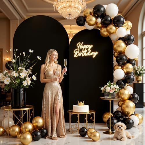 Wedding Arch Backdrop Cover, Set of 2 (7.2ft, 6ft) Black Stretchy Spandex Fitted Balloon Arch Stand Backdrop for, alternate