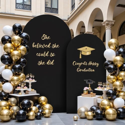 Wedding Arch Backdrop Cover, Set of 2 (7.2ft, 6ft) Black Stretchy Spandex Fitted Balloon Arch Stand Backdrop for, alternate