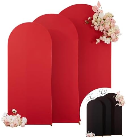 Wedding Arch Backdrop Cover Set of 3, Red and Black Double Color Arch Stand Covers, 6FT, 5FT, 4FT Spandex Fitted