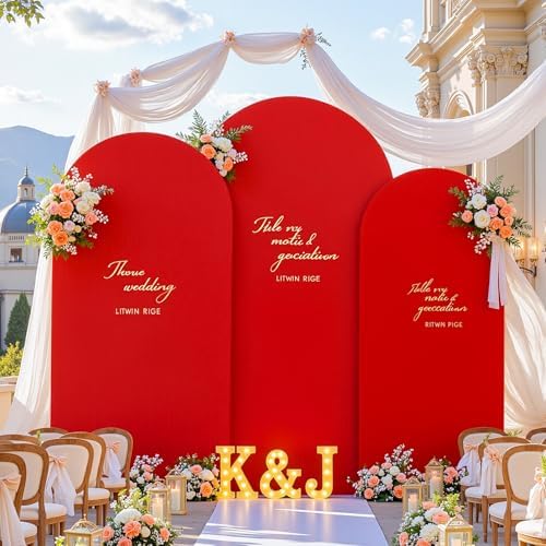 Wedding Arch Backdrop Cover Set of 3, Red and Black Double Color Arch Stand Covers, 6FT, 5FT, 4FT Spandex Fitted, alternate