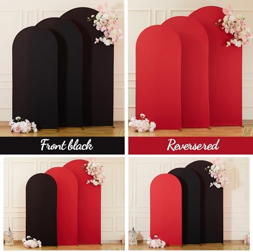 Wedding Arch Backdrop Cover Set of 3, Red and Black Double Color Arch Stand Covers, 6FT, 5FT, 4FT Spandex Fitted, alternate