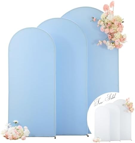 Wedding Arch Backdrop Cover Set of 3, White and Blue Double Color Arch Stand Covers, 6FT, 5FT, 4FT Spandex