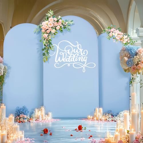 Wedding Arch Backdrop Cover Set of 3, White and Blue Double Color Arch Stand Covers, 6FT, 5FT, 4FT Spandex, alternate view 5