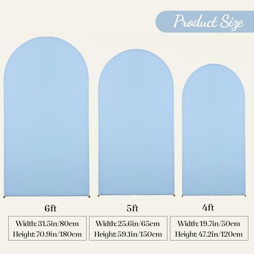 Wedding Arch Backdrop Cover Set of 3, White and Blue Double Color Arch Stand Covers, 6FT, 5FT, 4FT Spandex, alternate view 6