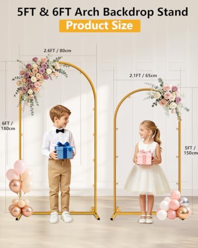 Wedding Arch Backdrop Stand 5FT, 6FT Gold Metal Arch Stand Set of 2, Balloon Arch Stand for Wedding Baby Shower, alternate