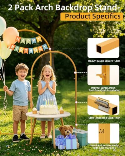 Wedding Arch Backdrop Stand 5FT, 6FT Gold Metal Arch Stand Set of 2, Balloon Arch Stand for Wedding Baby Shower, alternate