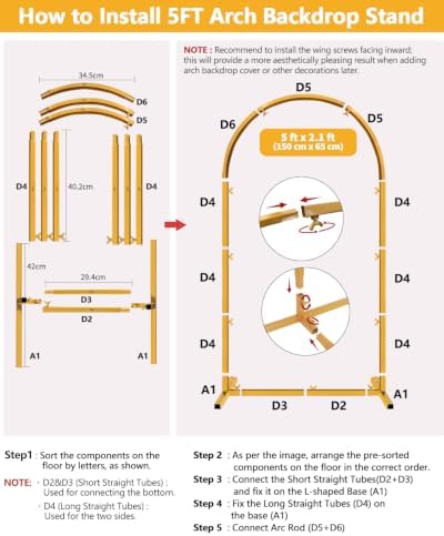 Wedding Arch Backdrop Stand 5FT, 6FT Gold Metal Arch Stand Set of 2, Balloon Arch Stand for Wedding Baby Shower, alternate
