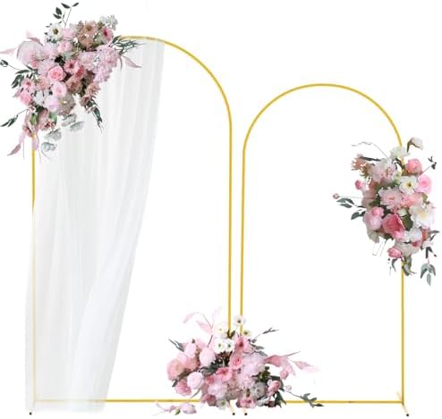 Wedding Arch Backdrop Stand 7.2FT, 6.6FT Set of 2 Metal Arch Backdrop Stand for Birthday Party Wedding Ceremony