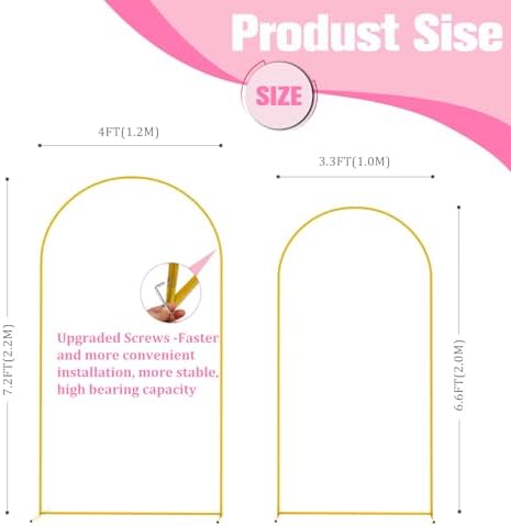 Wedding Arch Backdrop Stand 7.2FT, 6.6FT Set of 2 Metal Arch Backdrop Stand for Birthday Party Wedding Ceremony, alternate