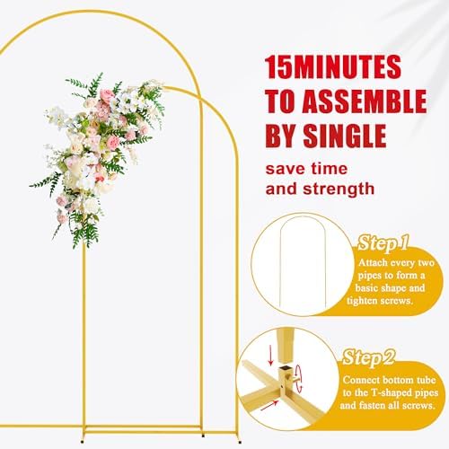 Wedding Arch Backdrop Stand 7.2FT,6FT Gold Metal Arch Stand Set, alternate view 5