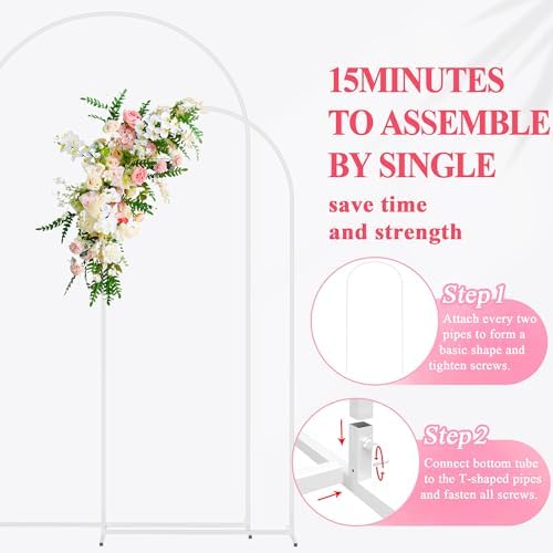 Wedding Arch Backdrop Stand 7.2FT,6FT White Metal Arch Stand Set, alternate view 5