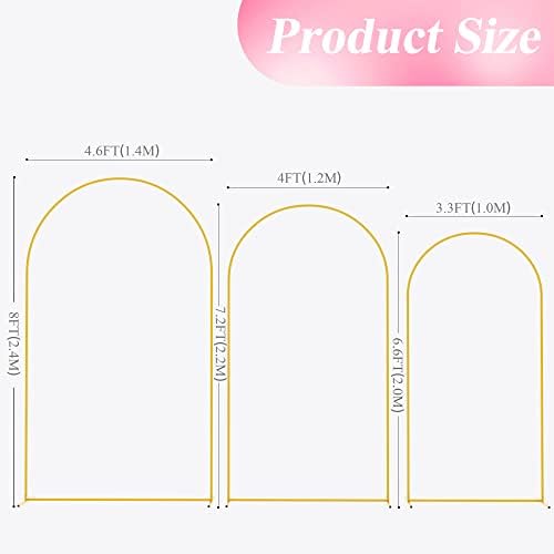 Wedding Arch Backdrop Stand 8FT, 7.2FT, 6.6FT Set of 3 Gold Metal Arch Backdrop Stand for Wedding Ceremony Baby, alternate