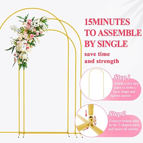 Wedding Arch Backdrop Stand 8FT, 7.2FT, 6.6FT Set of 3 Gold Metal Arch Backdrop Stand for Wedding Ceremony Baby, alternate