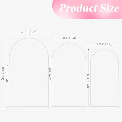 Wedding Arch Backdrop Stand 8FT,7.2FT,6.6FT White Metal Arch Stand, alternate view 3