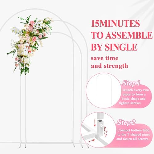 Wedding Arch Backdrop Stand 8FT,7.2FT,6.6FT White Metal Arch Stand, alternate view 5