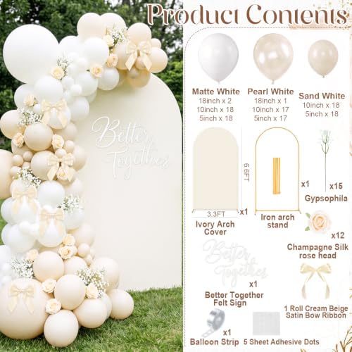 Wedding Arch Backdrop Stand and Cover 100 Balloon Set 6.6Ft in 3.3 x 6.6 ft in Beige, alternate view 2