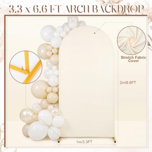 Wedding Arch Backdrop Stand and Cover 100 Balloon Set 6.6Ft in 3.3 x 6.6 ft in Beige, alternate view 3