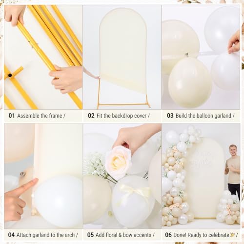 Wedding Arch Backdrop Stand and Cover 100 Balloon Set 6.6Ft in 3.3 x 6.6 ft in Beige, alternate view 4