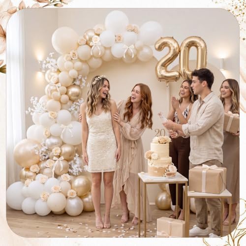 Wedding Arch Backdrop Stand and Cover 100 Balloon Set 6.6Ft in 3.3 x 6.6 ft in Beige, alternate view 6
