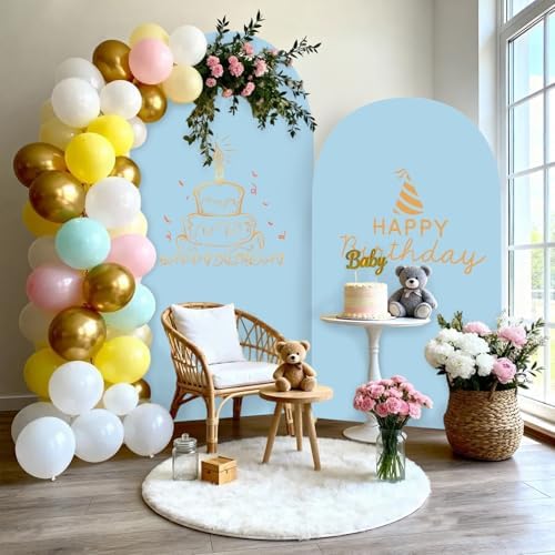 Wedding Arch Backdrop Stand Cover 2 Set 7.2+6FT for Birthday Blue in 7.2FT+6FT in Dusty Blue, alternate view 6