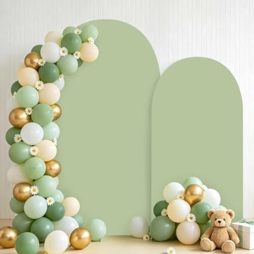Wedding Arch Backdrop Stand Cover 2Set Green 7.2+6FT for Baby Shower in 7.2FT+6FT in Sage Green