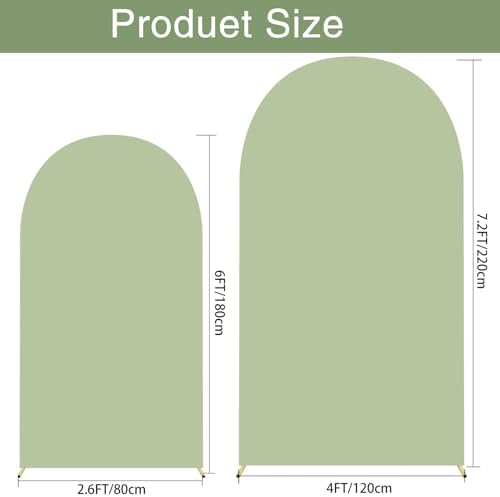 Wedding Arch Backdrop Stand Cover 2Set Green 7.2+6FT for Baby Shower in 7.2FT+6FT in Sage Green, alternate view 2