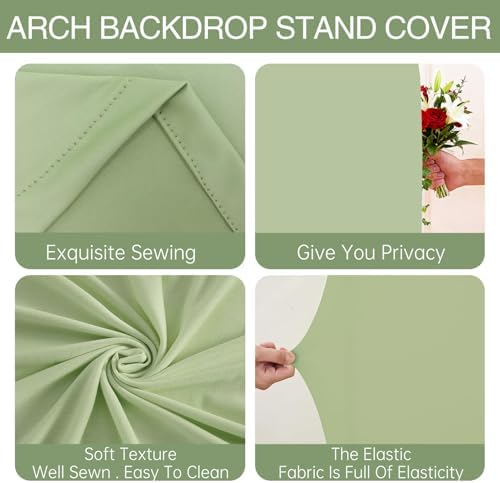 Wedding Arch Backdrop Stand Cover 2Set Green 7.2+6FT for Baby Shower in 7.2FT+6FT in Sage Green, alternate view 4