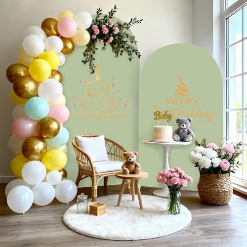 Wedding Arch Backdrop Stand Cover 2Set Green 7.2+6FT for Baby Shower in 7.2FT+6FT in Sage Green, alternate view 6
