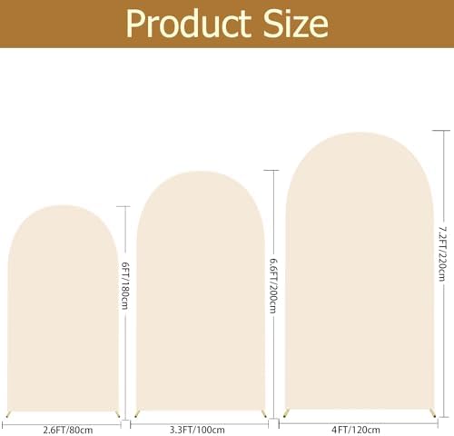 Wedding Arch Backdrop Stand Cover 3 Set Beige 7.2+6+6.6FT Grad Arch in 7.2FT+6.6FT+6FT in Beige, alternate view 3