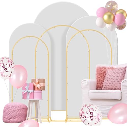 Wedding Arch Backdrop Stand Set Metal Arch Backdrop Stand with Wedding Arch Cover, Wedding Balloon Arch Backdrop