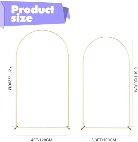 Wedding Arch Backdrop Stand Set of 2 Aluminum Gold Arched Frame (7.2FT, 6.6FT) for Birthday Party Bridal Baby, alternate view