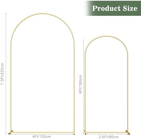 Wedding Arch Backdrop Stand Set of 2, Gold Metal, 7.3FT & 6FT, alternate view 3