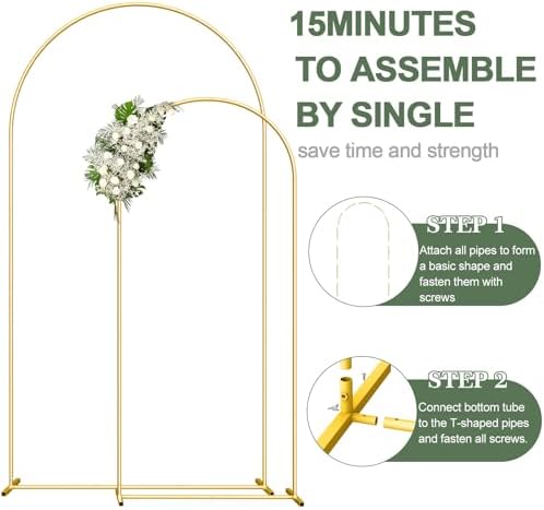 Wedding Arch Backdrop Stand Set of 2, Gold Metal, 7.3FT & 6FT, alternate view 4