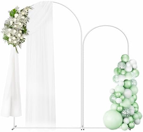 Wedding Arch Backdrop Stand Set of 2, White Metal, 7.3FT & 6FT