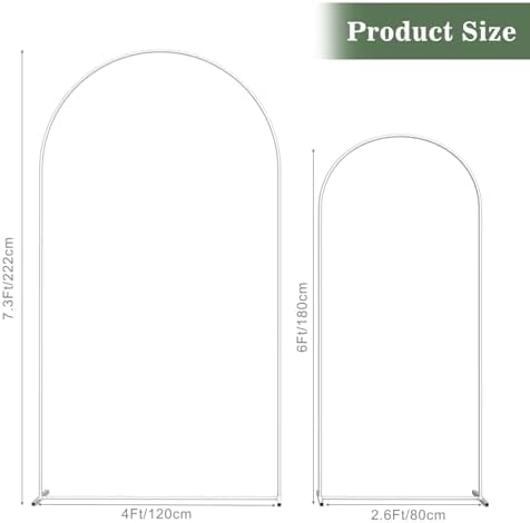 Wedding Arch Backdrop Stand Set of 2, White Metal, 7.3FT & 6FT, alternate view 3