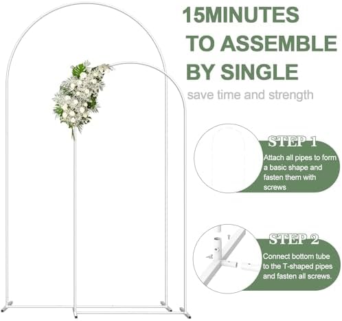 Wedding Arch Backdrop Stand Set of 2, White Metal, 7.3FT & 6FT, alternate view 4