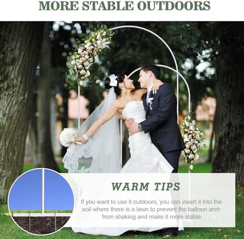 Wedding Arch Backdrop Stand Set of 2, White Metal, 7.3FT & 6FT, alternate view 6