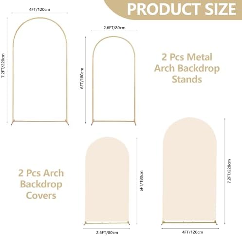Wedding Arch Backdrop Stand Set of 2 With Beige Cover (7.2FT+6FT), alternate view 3