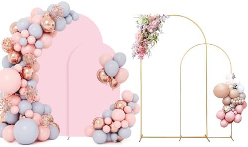 Wedding Arch Backdrop Stand Set of 2 With Pink Cover (7.2FT+6FT)