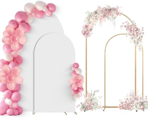 Wedding Arch Backdrop Stand Set of 2 With White Cover (6FT+5FT)