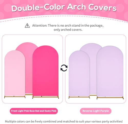 Wedding Arch Cover Pink Lavender Double-Sided Spandex Fitted Wedding Arch Stand Covers Set of 3 Round Top, alternate view 4