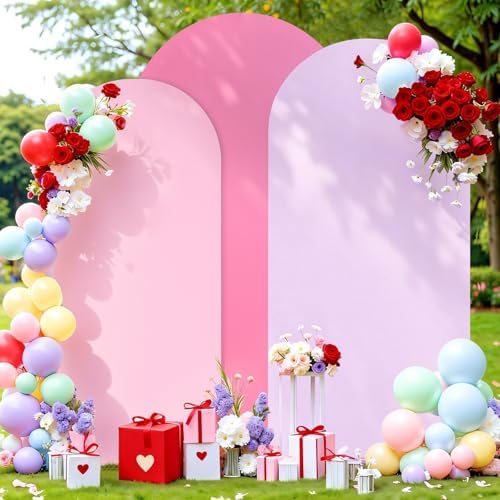 Wedding Arch Cover Pink Lavender Double-Sided Spandex Fitted Wedding Arch Stand Covers Set of 3 Round Top, alternate view 5
